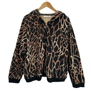 Cato Brown Black Animal Print Zip Up Hoodie Jacket Y2K Jungle Safari 26/28W